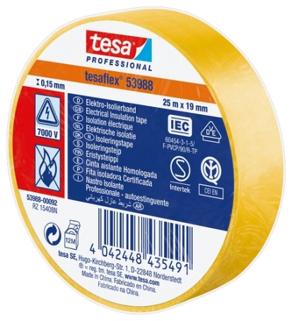 tesa 53988 PVC isolatietape (0.15mm) 19mm x 25 meter Geel