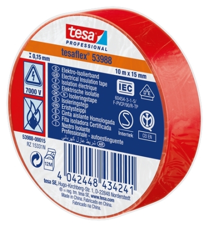 tesa 53988 PVC isolatietape (0.15mm) 15mm x 10 meter Rood