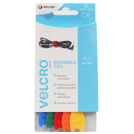 9826 Velcro Reusable Ties klittenband kabelbinders 12mm x 20cm div. kleuren 5 stuks