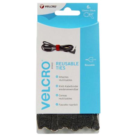 9826 Velcro One-Wrap Reusable Ties klittenband kabelbinders 12mm x 20cm zwart 6 stuks