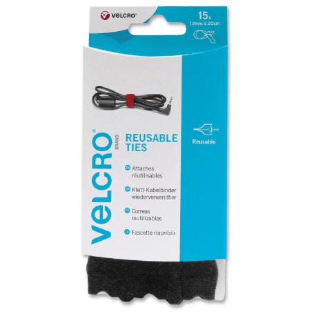 9826 Velcro One-Wrap Reusable ties klittenband kabelbinders 12mm x 20cm zwart 15 stuks